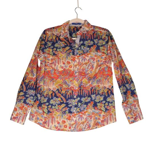 J McLaughlin Shirt Womens Small Blue Floral 100% Cotton Career Casual Boho - Picture 2 of 13